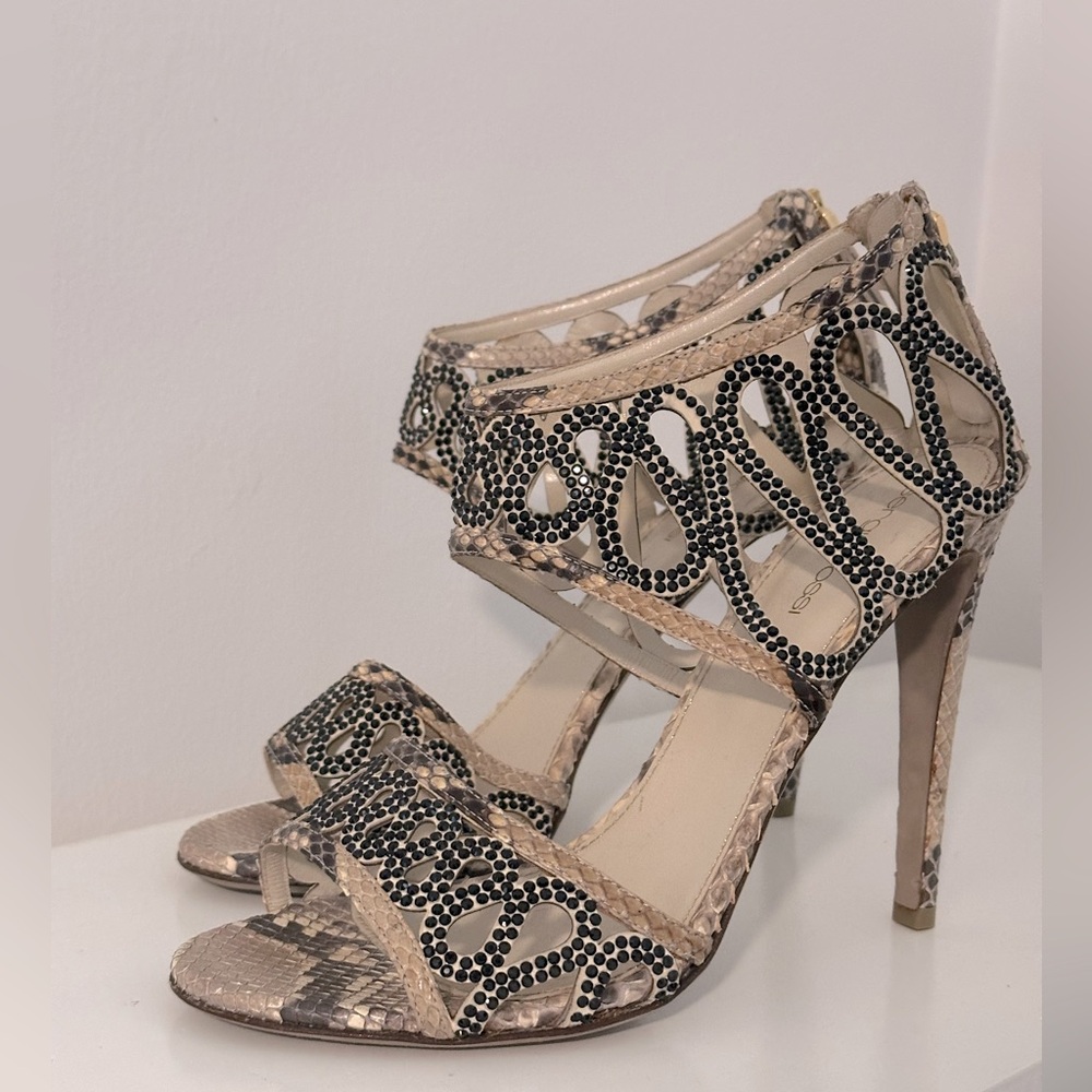Sergio Rossi | Y2K Mobwife Baddie Snakeskin Mermaid Rhinestone Heels Sz 40